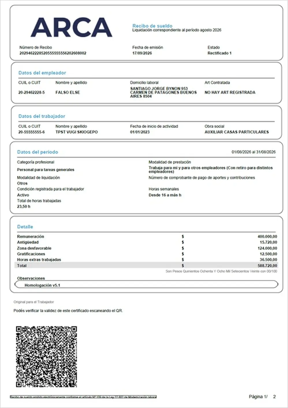Así queda el recibo de sueldo asistido para empleadas domésticas