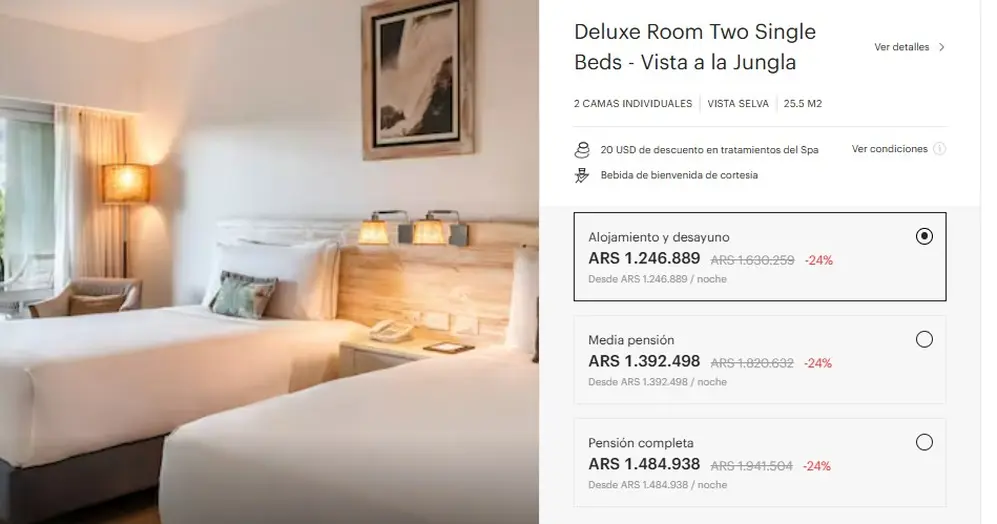 La habitación más económica del hotel Meliá en Iguazú