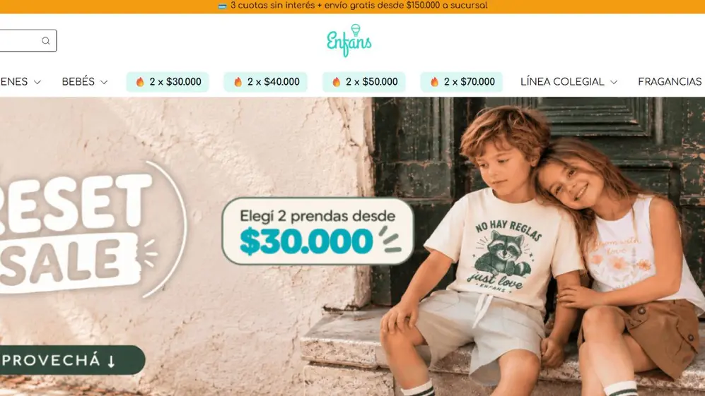 El sitio web de Enfans, la marca de ropa para chicos de Antonela Roccuzzo