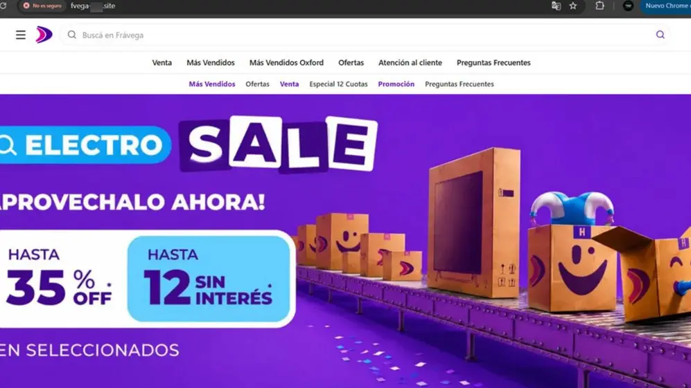 Captura del falso sitio de Frávega identificado por ESET Latio