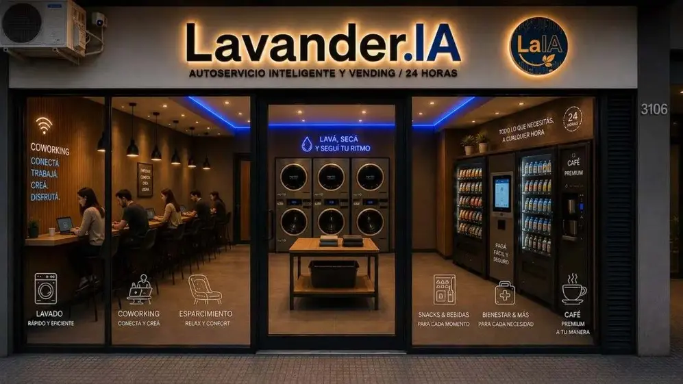 Frente del local de lavanderia generado con IA