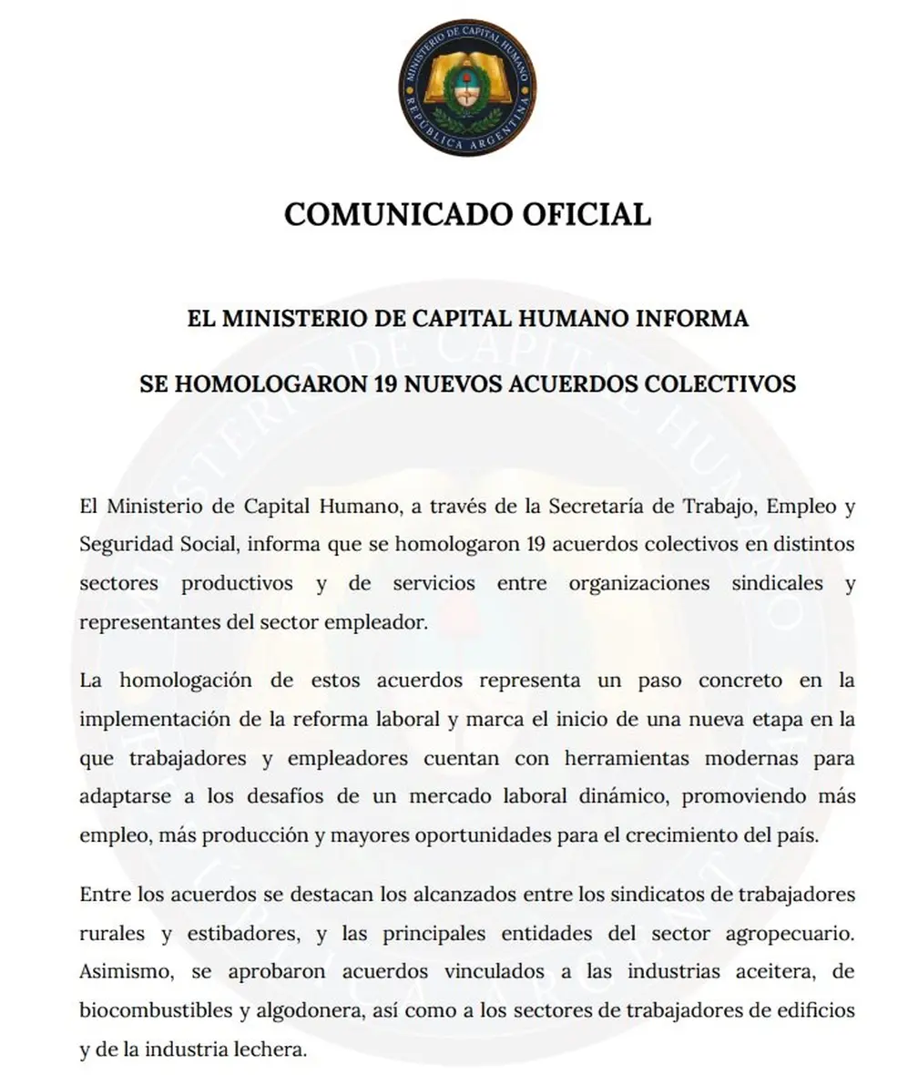 El comunicado de Capital Humano