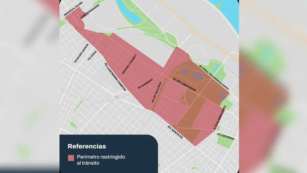 El mapa que compartió el gobierno porteño con la zona de tránsito afectada por la visita del Papa