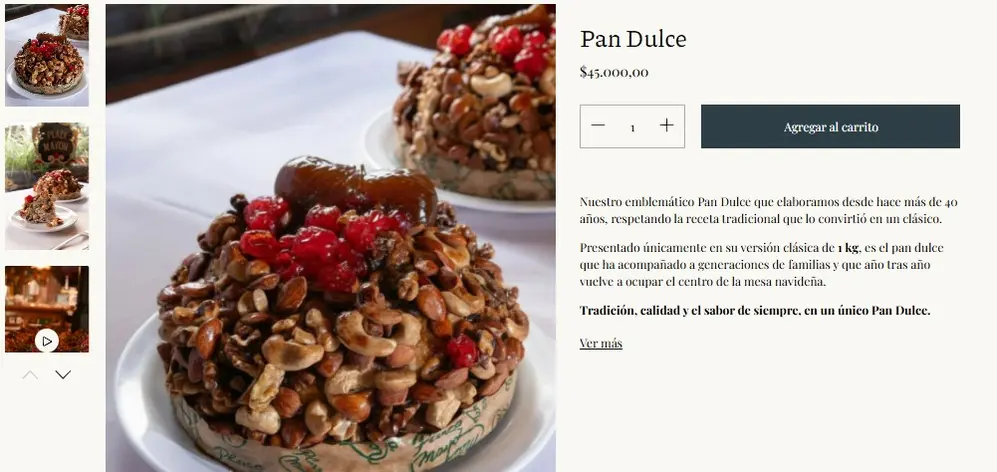 Captura de la página del restaurante Plaza Mayor con el precio de su pan dulce