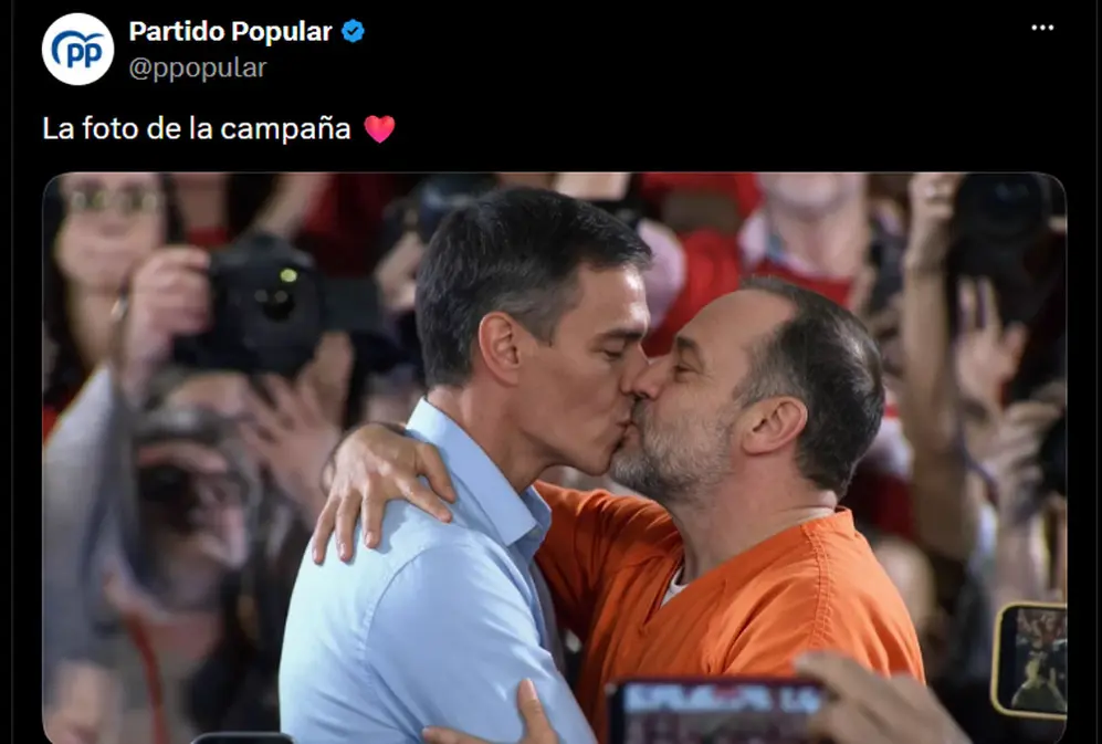 Tuit del Partido Popular con una imagen falsa de Pedro Sánchez. Captura de pantalla