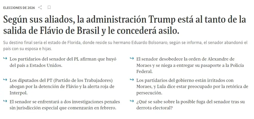 El medio Folha de San Pablo dijo que Trump le dará asilo a Flávio Bolsonaro