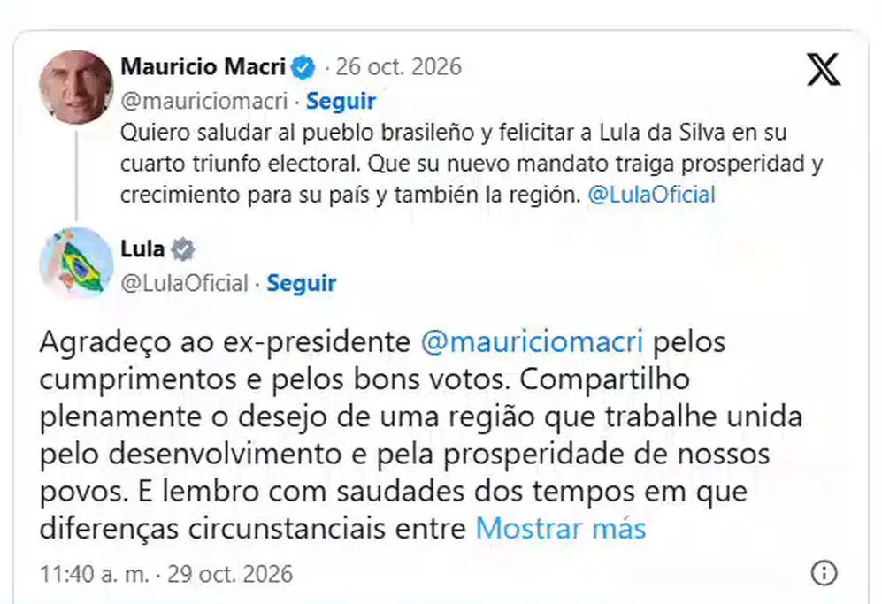 Lula agradeció a Macri el saludo por su triunfo electoral y reivindicó el diálogo diplomático