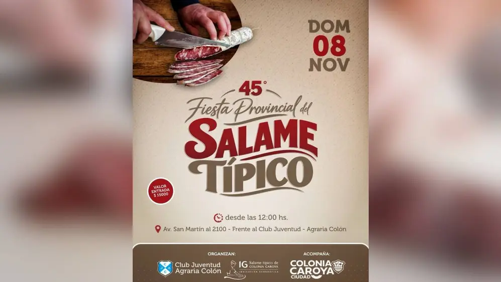 El domingo 8 de noviembre se realiza la Fiesta del Salame Típico en Colonia Caroya