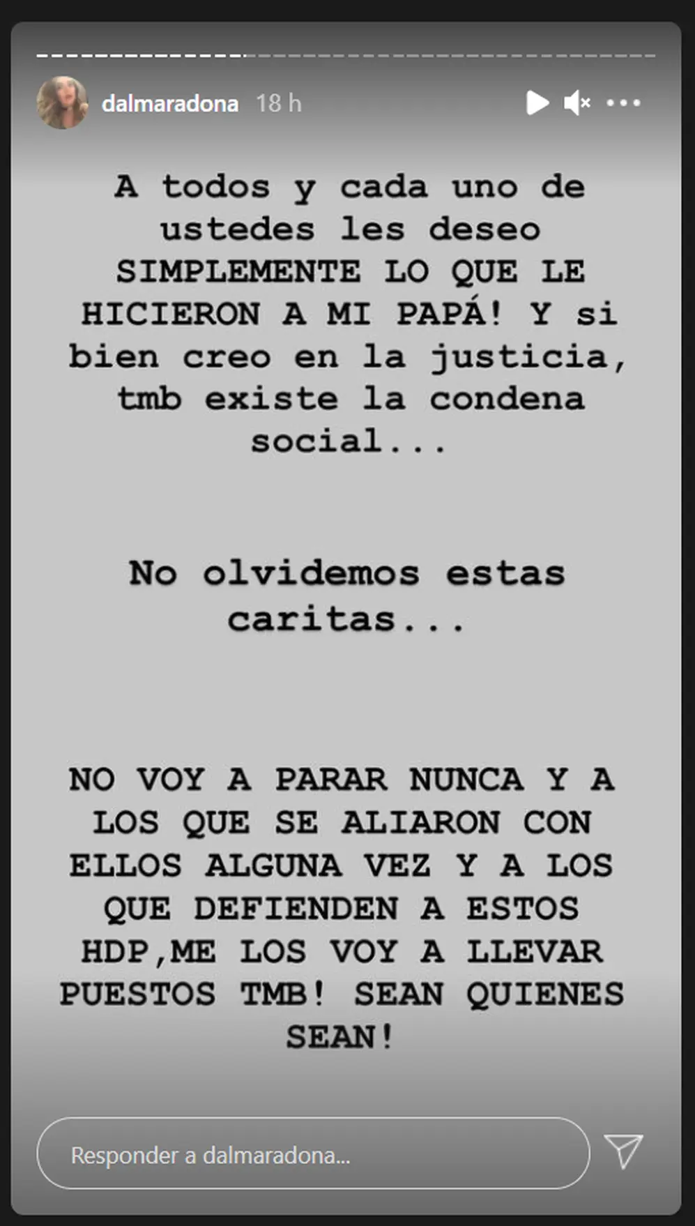 El primer mensaje de Dalma, luego de haber publicado fotos de todos los imputados por el crimen de Diego Maradona
