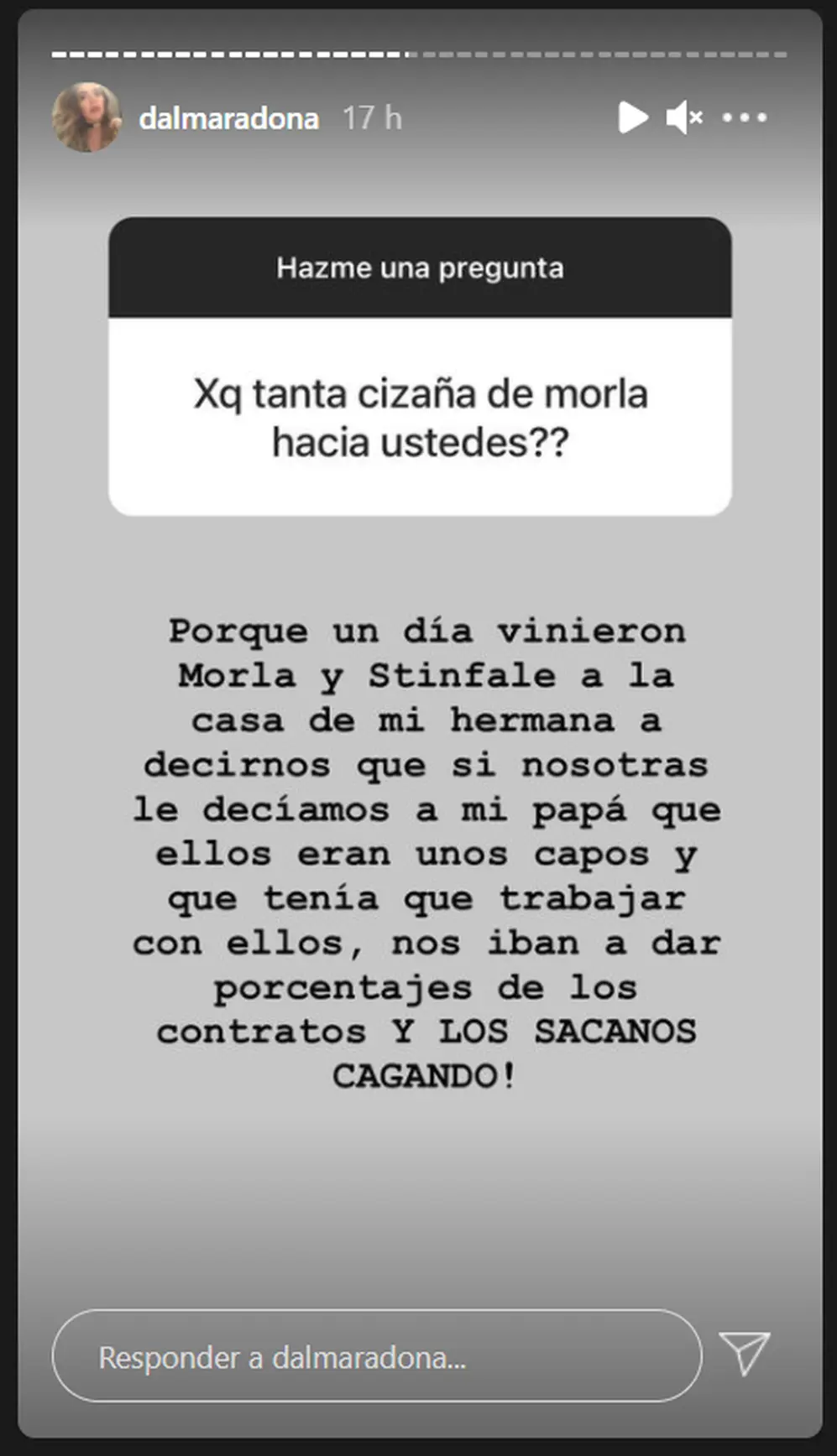 Otro de los mensajes que respondió Dalma Maradona a través de su cuenta de Instagram