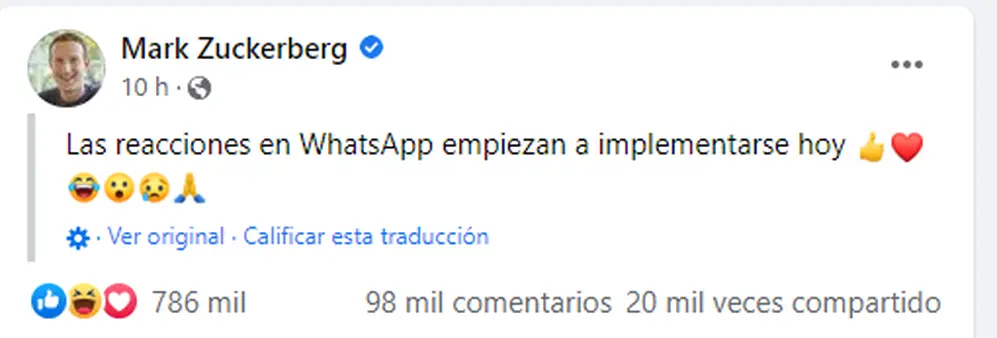 El mensaje que punblicó Zuckerberg