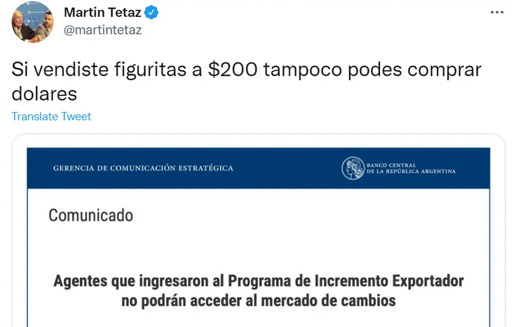 El diputado Martín Tetaz se sumó a la cadena de memes que critican el cepo sojero.