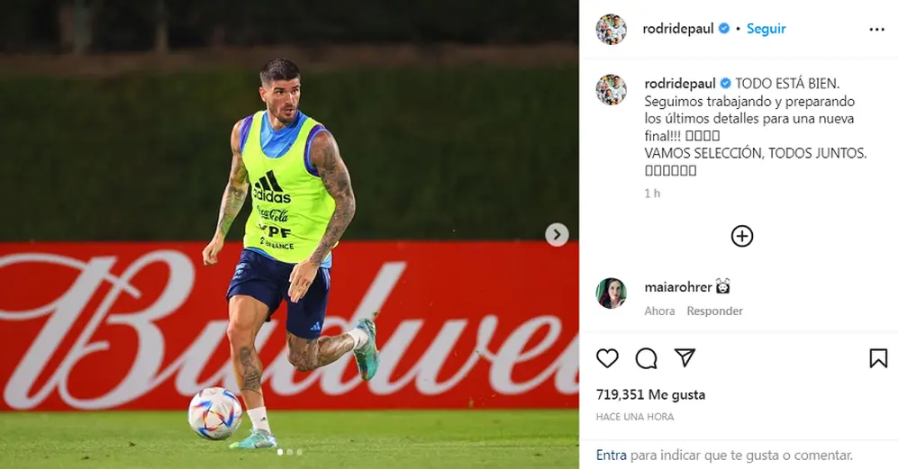 Rodrigo De Paul llevó tranquilidad al pueblo argentino.