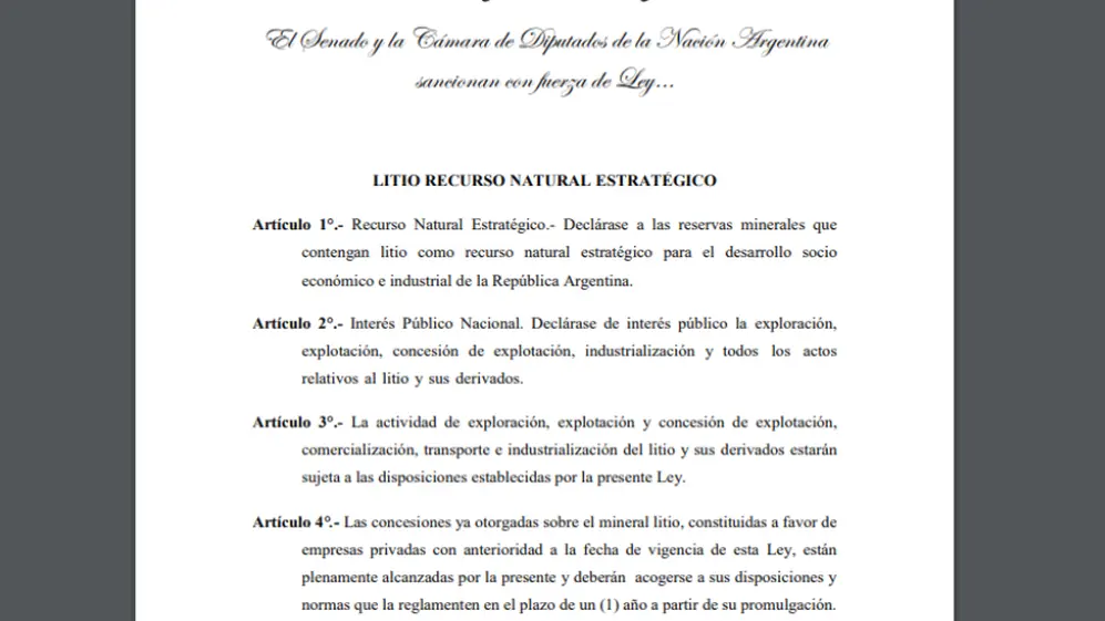 La iniciativa declara al litio como 