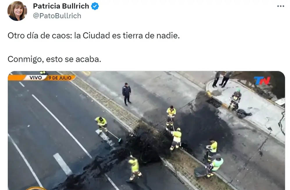 Dura crítica de Bullrich a Rodríguez Larreta por los piquetes en el centro porteño.