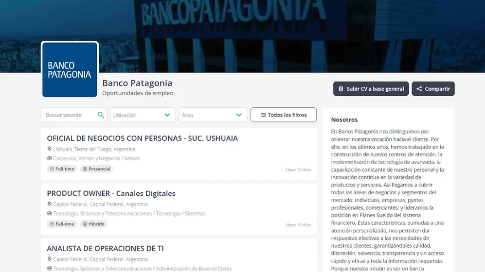 En el portal de empleos de Banco Patagonia