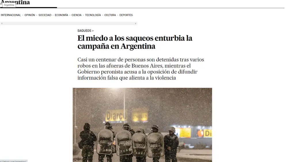 Diario El País hizo eco de los saqueos desatados en diversos puntos de la Argentina.