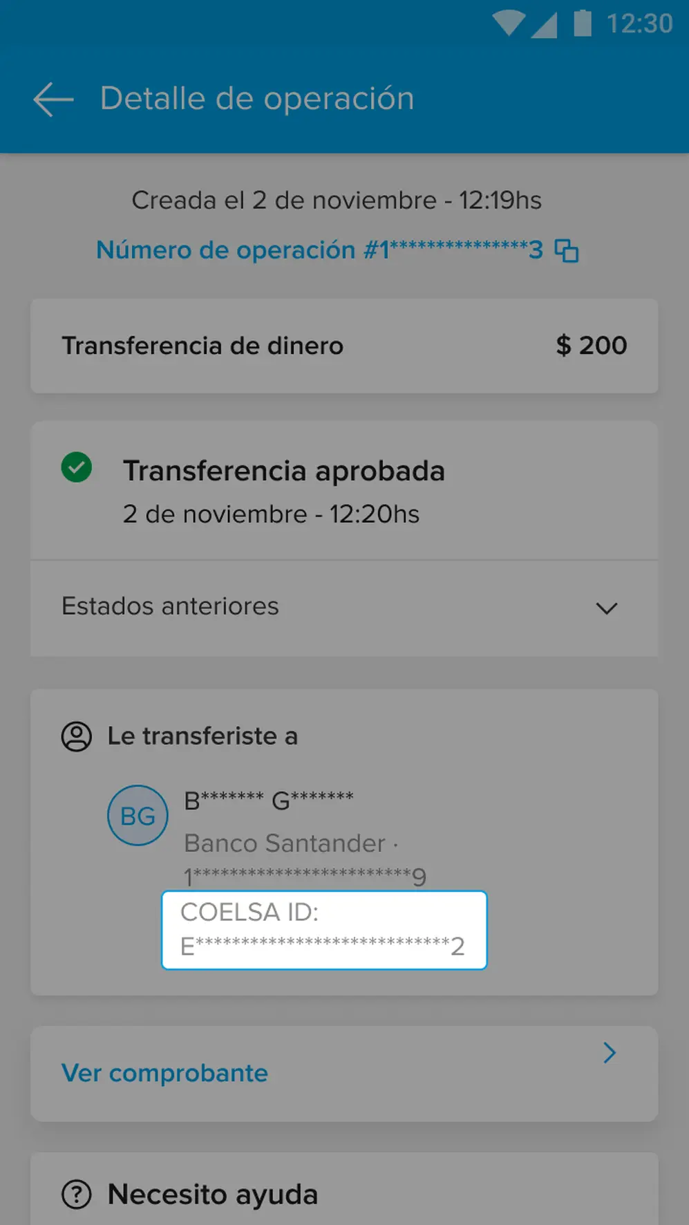 En el detalle de la operación podrás ver los datos de la transferencia realizada