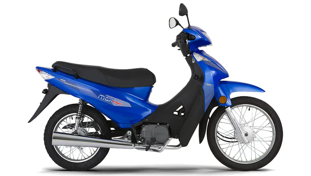 La nueva moto Mondial en color azul, una de las presentaciones.
