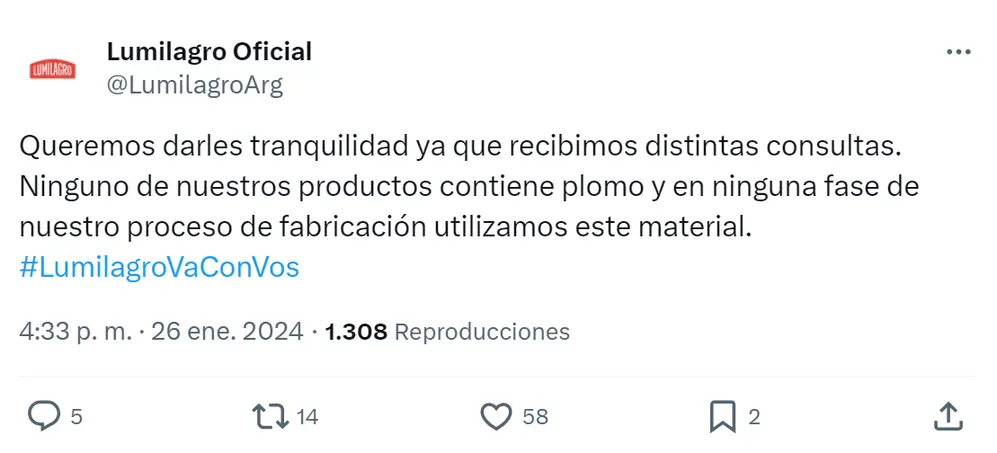 Lumilagro aclaró que, a diferencia de Stanley, no utiliza plomo en sus productos.