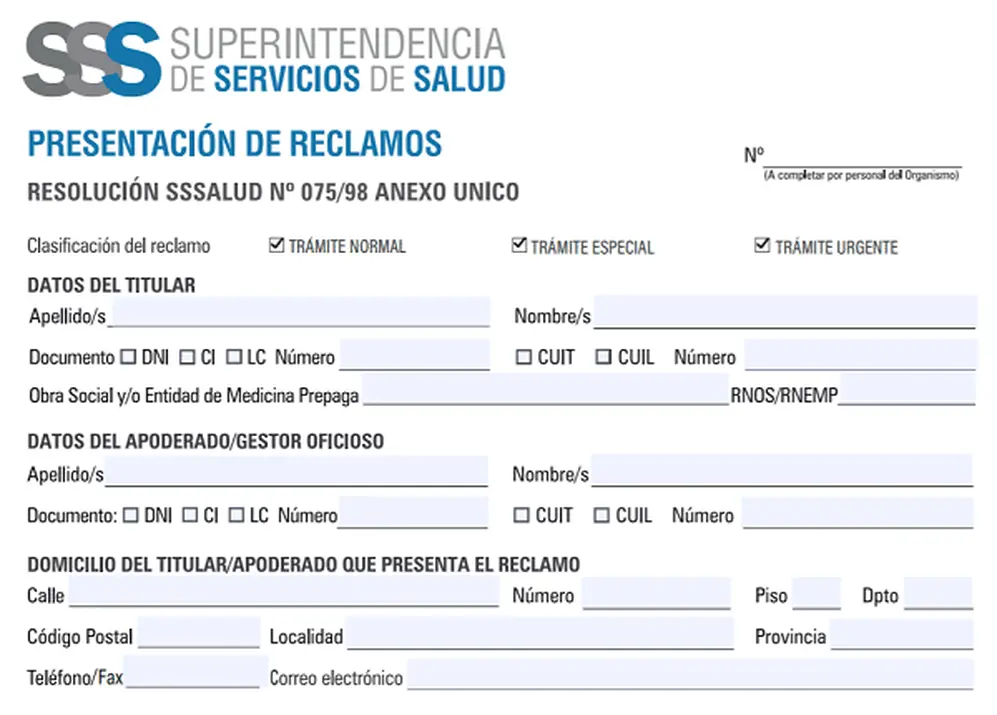 Los solicitantes deben completar el Formulario de reclamo de la Superintendencia de Salud