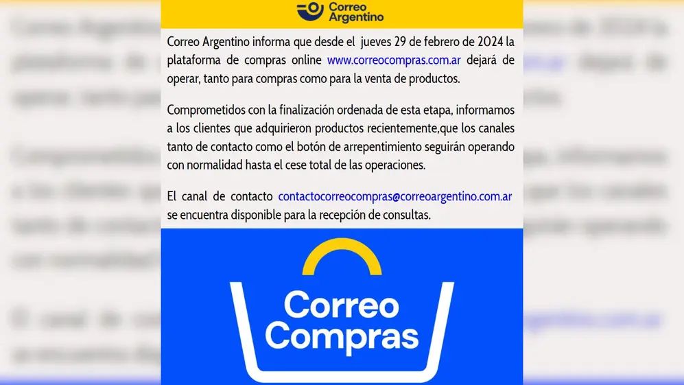 El comunicado con el que Correo Argentino confirmó el cierre de Correo Compras