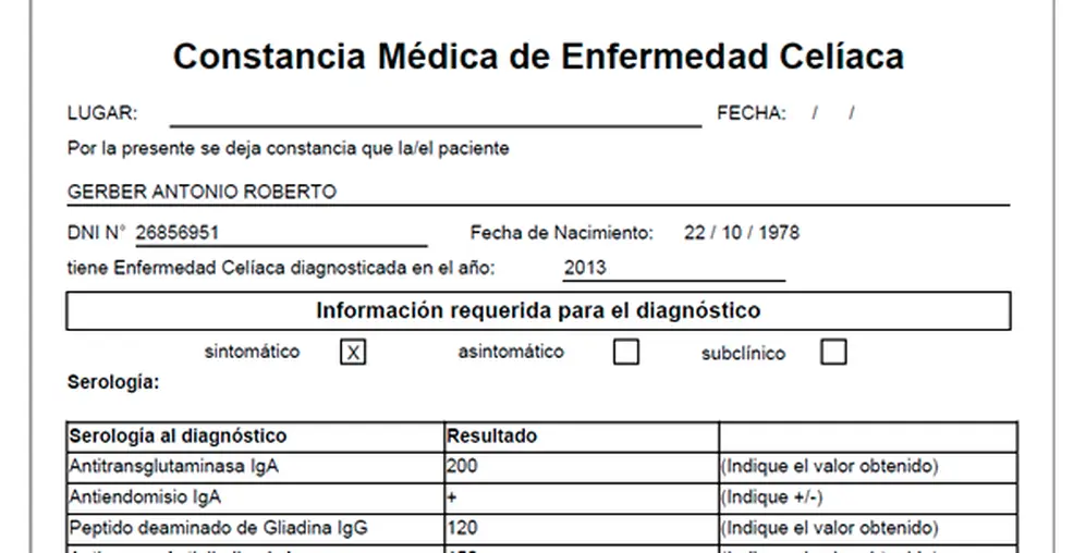 Para obtener el subsidio se debe completar la Constancia Médica de Enfermedad Celíaca