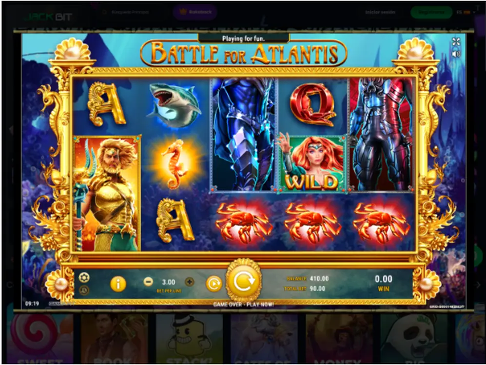 Scatters, giros gratis y funciones aleatorias en Battle for Atlantis