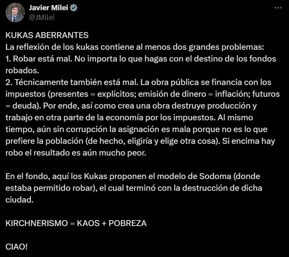 Milei lapidario contra la corrupción y los antiguos dichos de una militante peronista