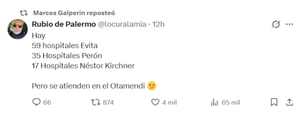 Marcos Galperin se sumó a las críticas contra la expresidenta por internarse en un sanatorio privado