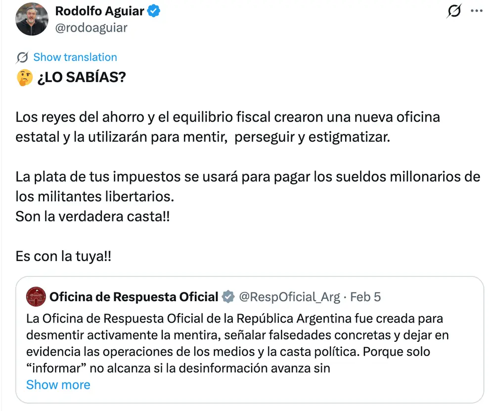 La respuesta del sindicalista ante la creación de la Oficina de Respuesta Oficial