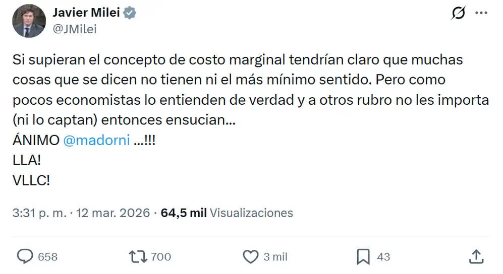 El mensaje de Javier Milei en apoyo a Manuel Adorni