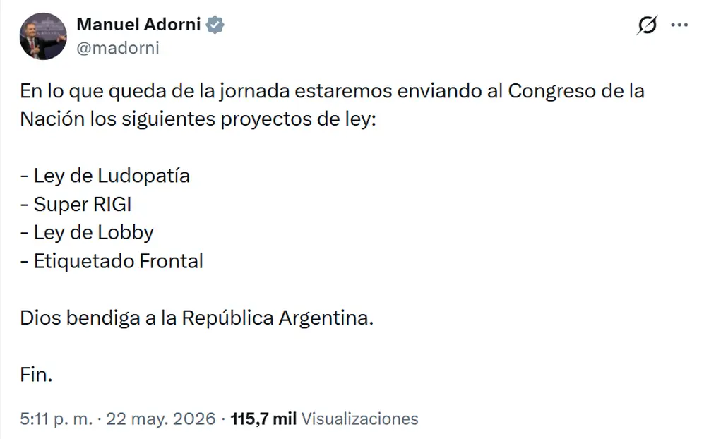 Manuel Adorni adelantó las próximas reformas que el Gobierno enviará al Congreso.