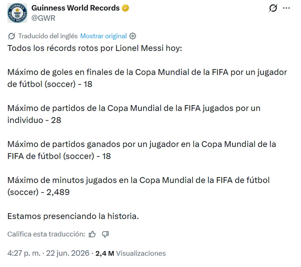 Messi rompió 4 récord guinness en el Mundial 2026.