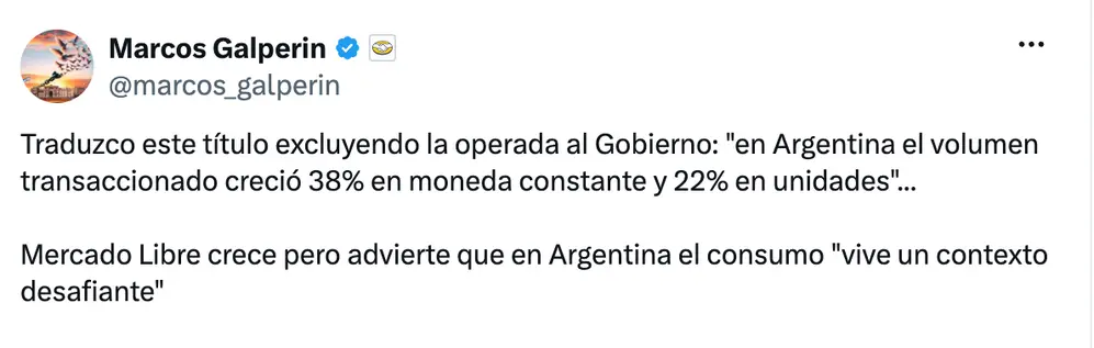 Tuit de Marcos Galperín