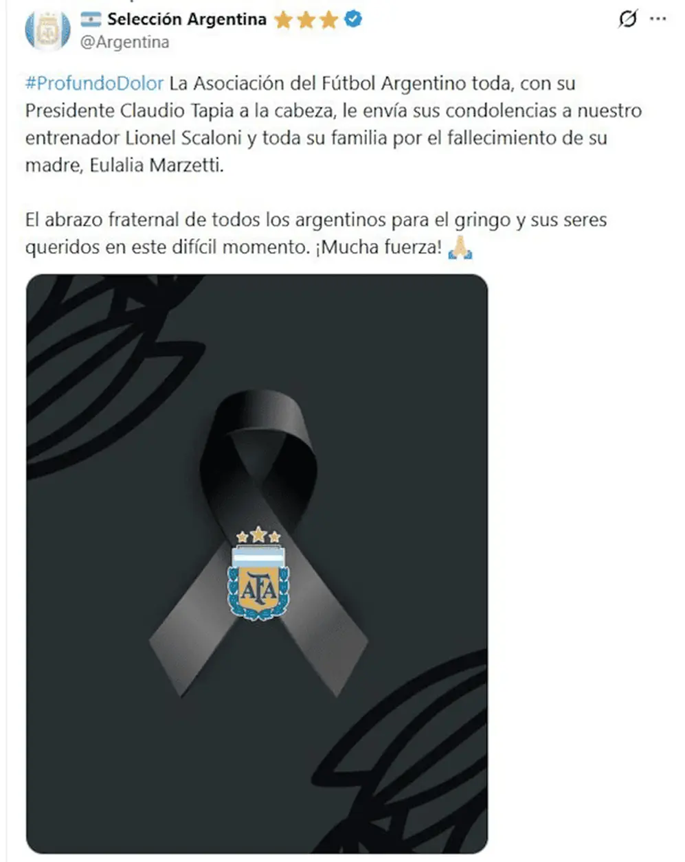 Dolor en la Selección argentina tras la muerte de la mamá de Lionel Scaloni