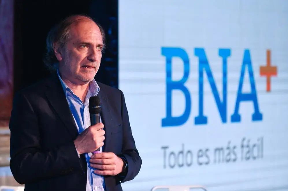 Eduardo Hecker, presidente del Banco Nación, en el evento por el relanzamiento de la billetera digital de la institución, BNA+