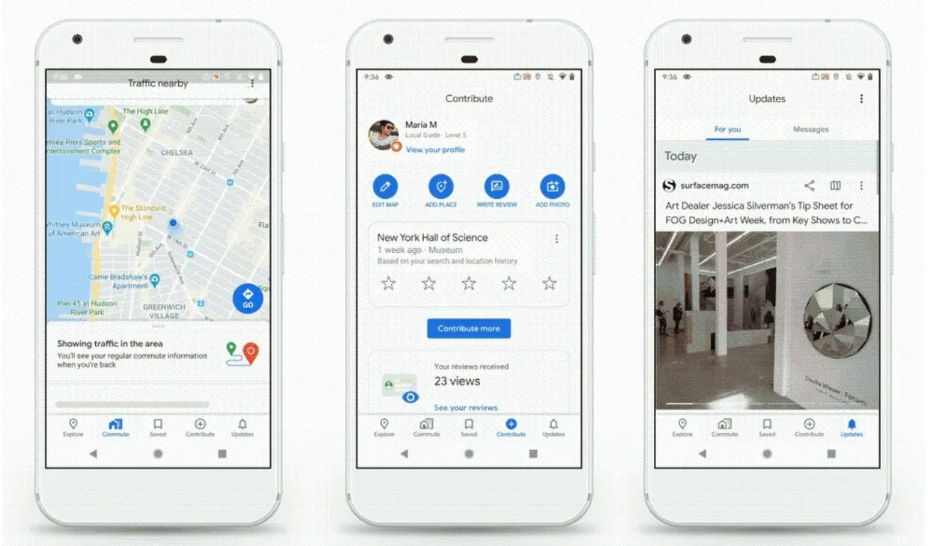 Así se ve la nueva interfaz de Google Maps.