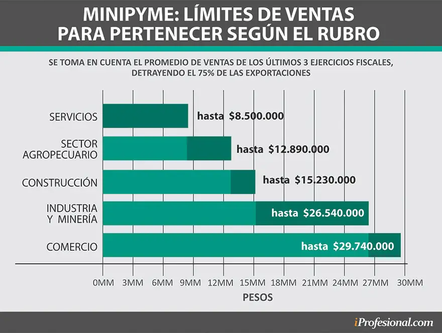 De acuerdo a las ventas de cada sector, las empresas pueden ser consideradas como Minipymes y obtener beneficios impositivos y financieros