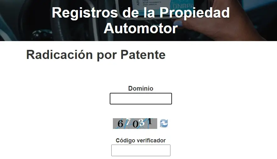 pagina de Registros de la Propiedad Automotor da información de un auto con su patente.