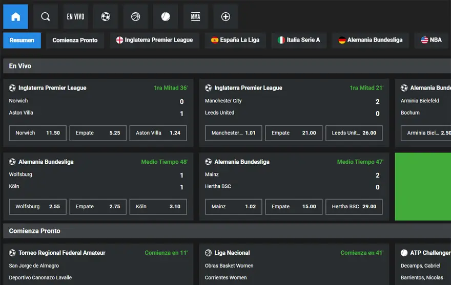 La plataforma permite realizar apuestas deportivas en las principales ligas del mundo.