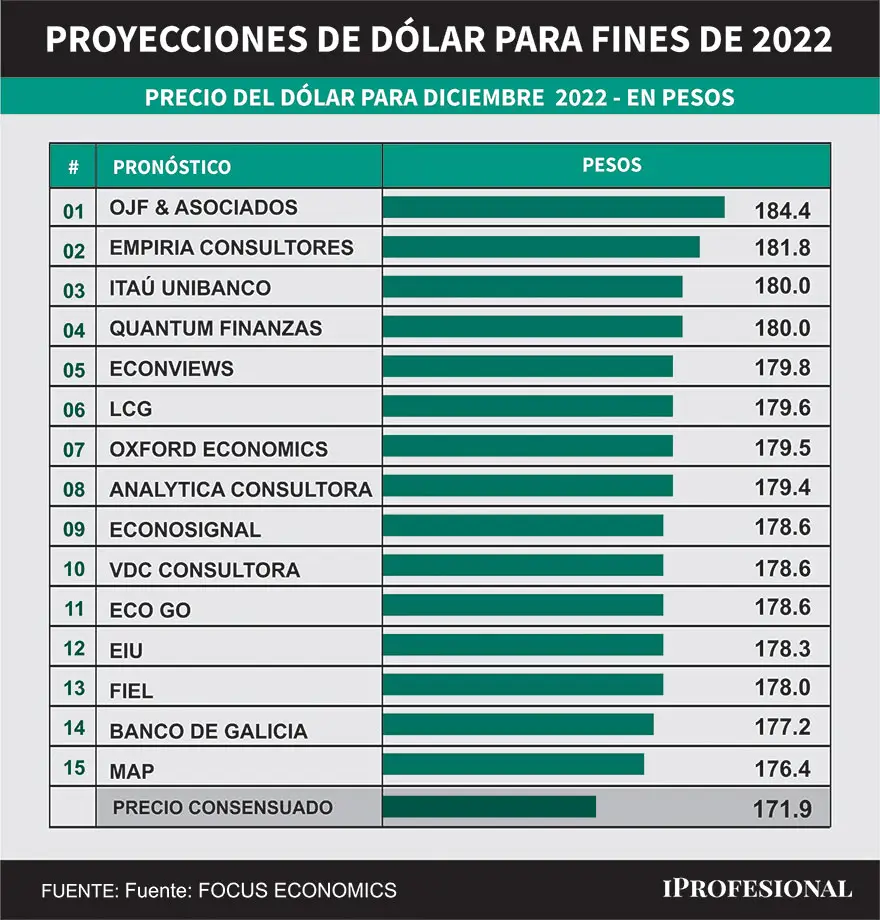 El consenso de los economistas para el precio del dólar es de $171,9 para fin de año