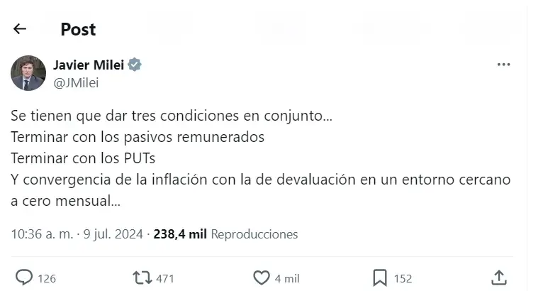 Cepo cambiario: el sorpresivo dato que brindó Javier Milei sobre el dólar