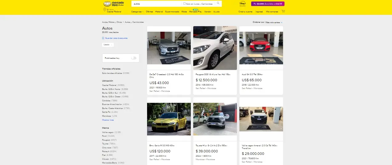 Mercado Libre es una de las páginas más populares para comprar autos.