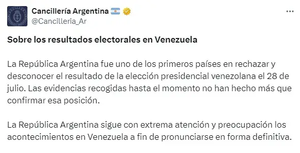 Luego, Cancillería dijo que sigue con atención los acontecimientos a fin de pronunciarse en forma definitiva