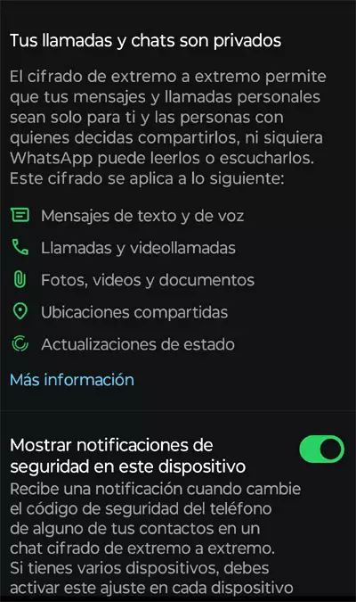 Notificaciones de seguridad en WhatsApp