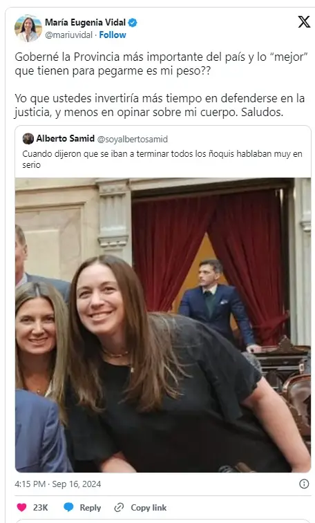 El empresario de la carne insinuó en redes sociales que la diputada nacional y ex gobernadora estaba excedida de peso y desató una polémica