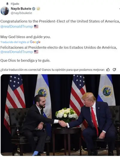 El presidente salvadoreño Nayib Bukele fue uno de los primeros en felicitarlo