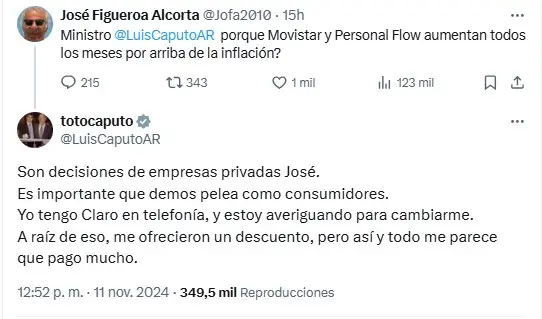 La queja de Luis Caputo por el precio de la telefonía celular
