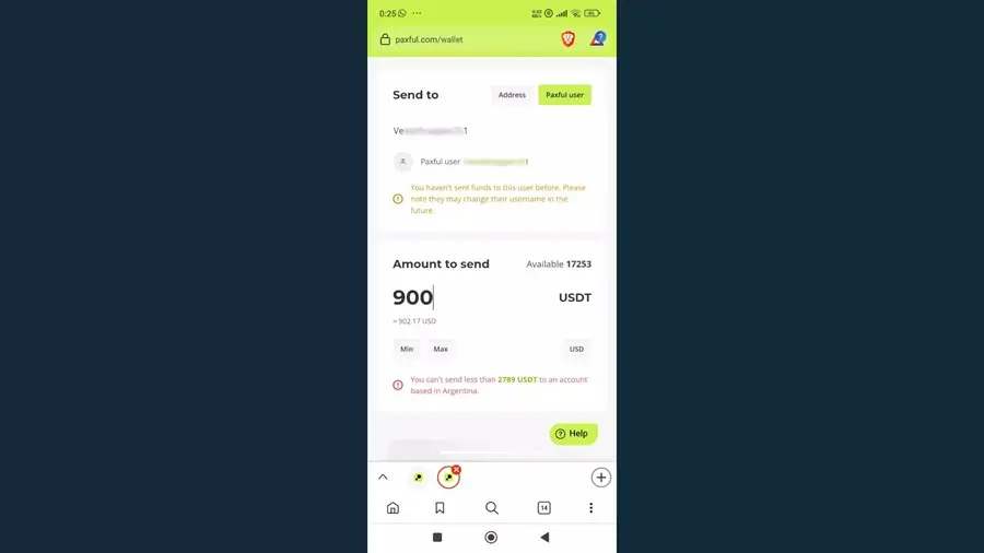 El anzuelo: un supuesto mensaje de Paxful, enviado por el chat de Paxful sin ningún tipo de bloqueo 